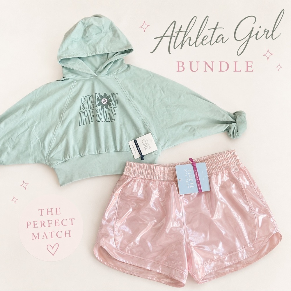 Athleta Girl Bundle Mint Hoodie Pink Shine Shorts NWT Girls XXL 16 L 12